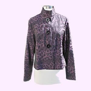 600 West Women's Purple & Black Animal Leopard Print Jacket Button Up Size 8